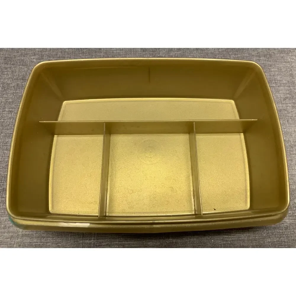 Tupperware Stow-n-Glo Craft Storage Bin Aqua Top Gold Bottom 769 Top 767 Bottom